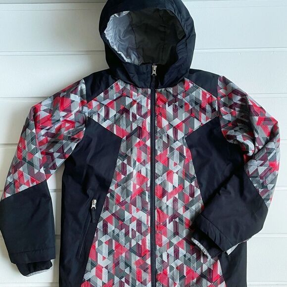 Land’s End Boys Geometric Print Winter Hooded Jacket Size Medium 10-12